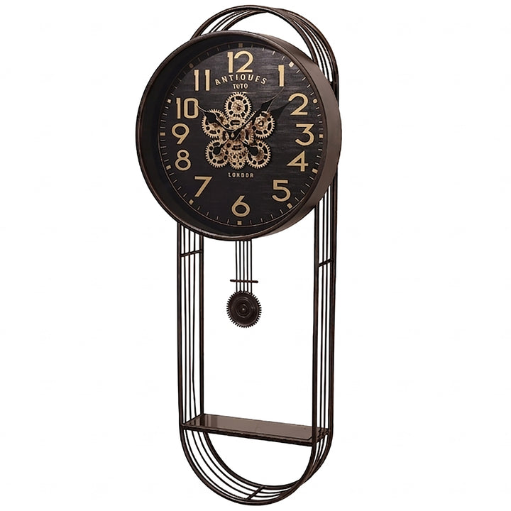 Chilli Decor Greenwich Metal Pendulum Moving Gears with Shelf Wall Clock 102cm TQ-E253 2