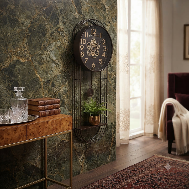 Chilli Decor Greenwich Metal Pendulum Moving Gears with Shelf Wall Clock 102cm TQ-E253 3