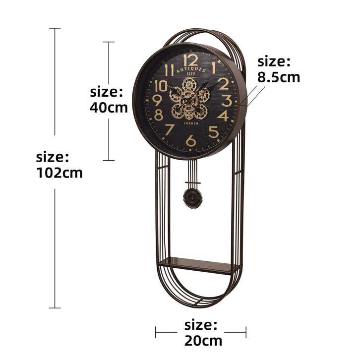 Chilli Decor Greenwich Metal Pendulum Moving Gears with Shelf Wall Clock 102cm TQ-E253 5