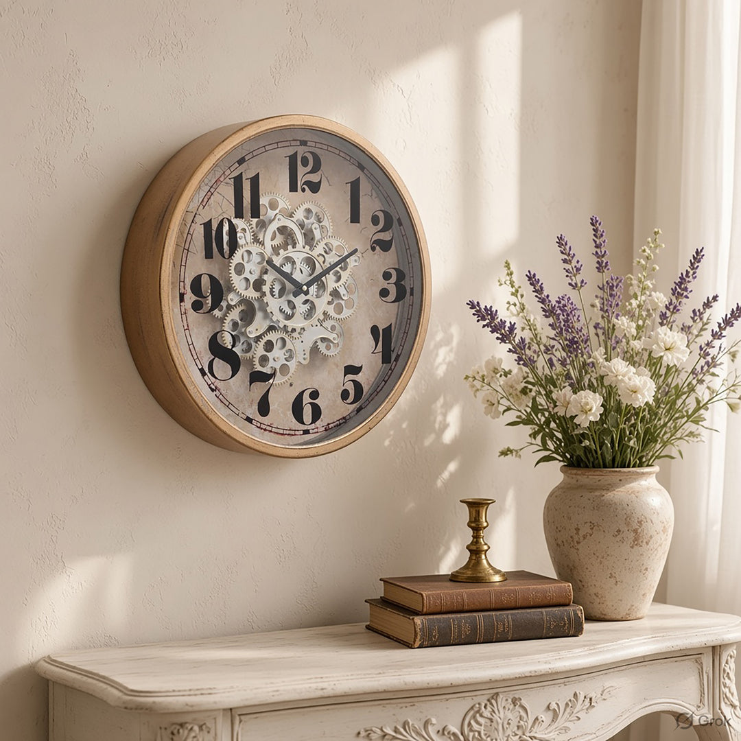 Chilli Decor Henri Modern Industrial Gold Wash Metal Moving Gears Wall Clock 47cm TQ-Y618 11
