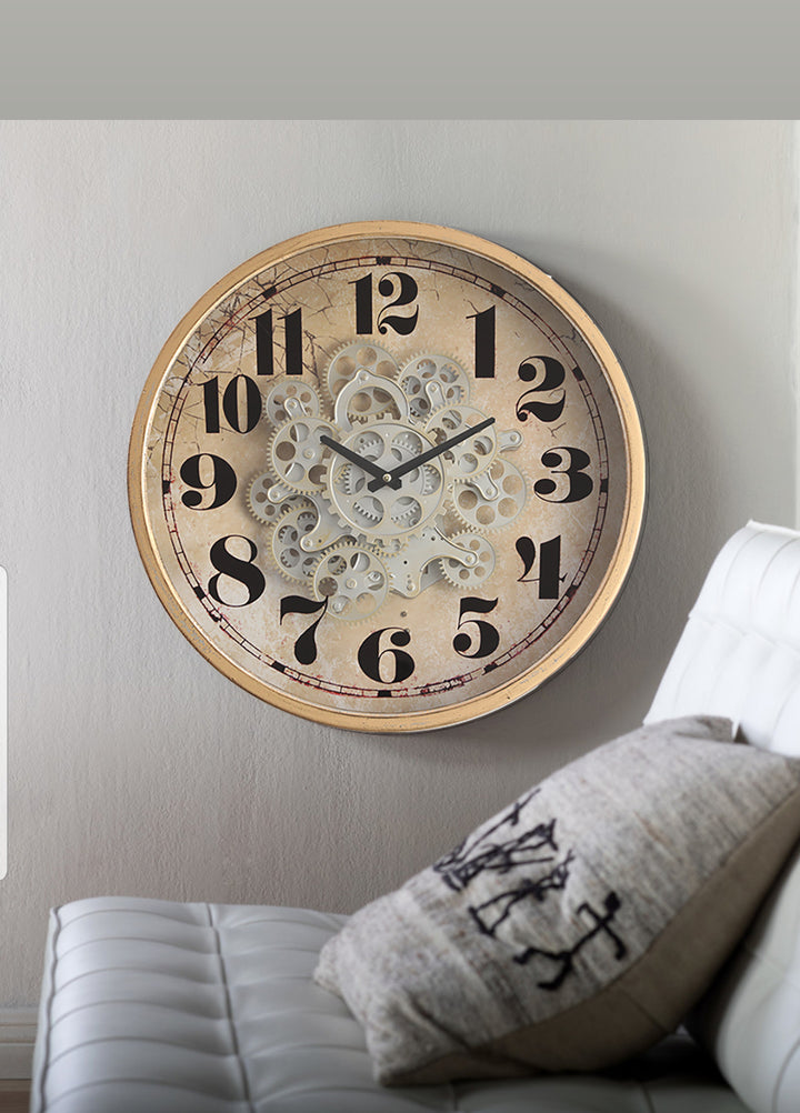 Chilli Decor Henri Modern Industrial Gold Wash Metal Moving Gears Wall Clock 47cm TQ-Y618 12