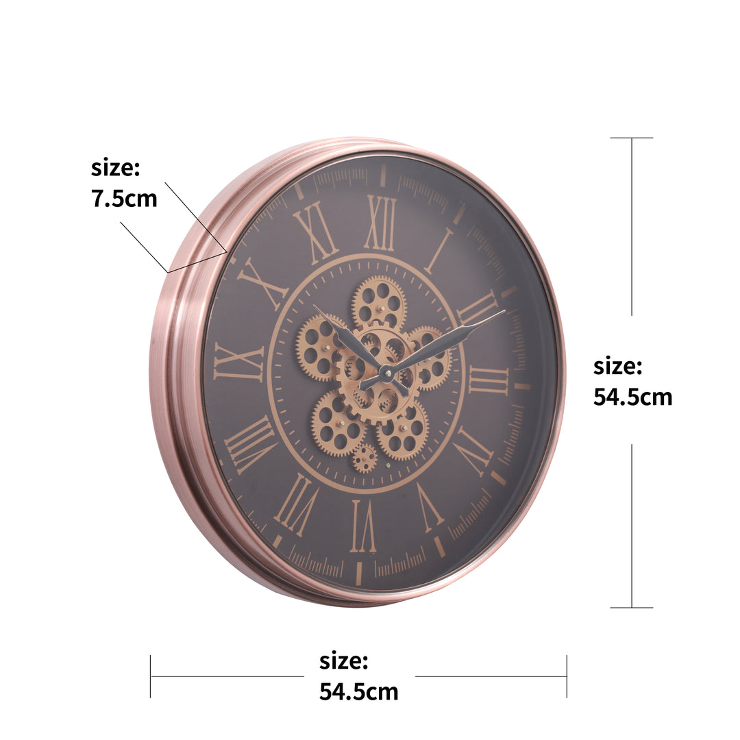 Chilli Decor Hera Rose Gold Copper Metal Moving Gears Wall Clock 55cm TQ-Y688 8