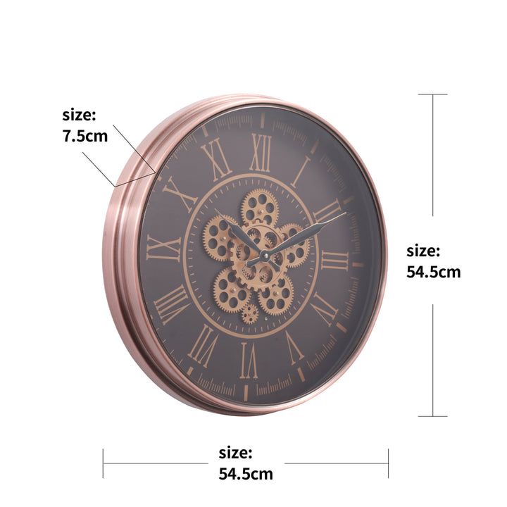 Chilli Decor Hera Rose Gold Copper Metal Moving Gears Wall Clock 55cm TQ-Y688 8