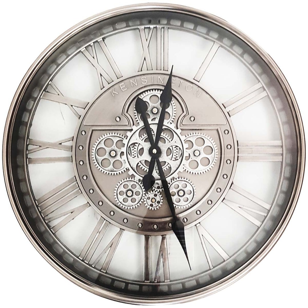 Chilli Decor Kensington Industrial Silver Wash Iron Moving Gears Wall Clock 55cm TQ-Y695 1 #size_55cm