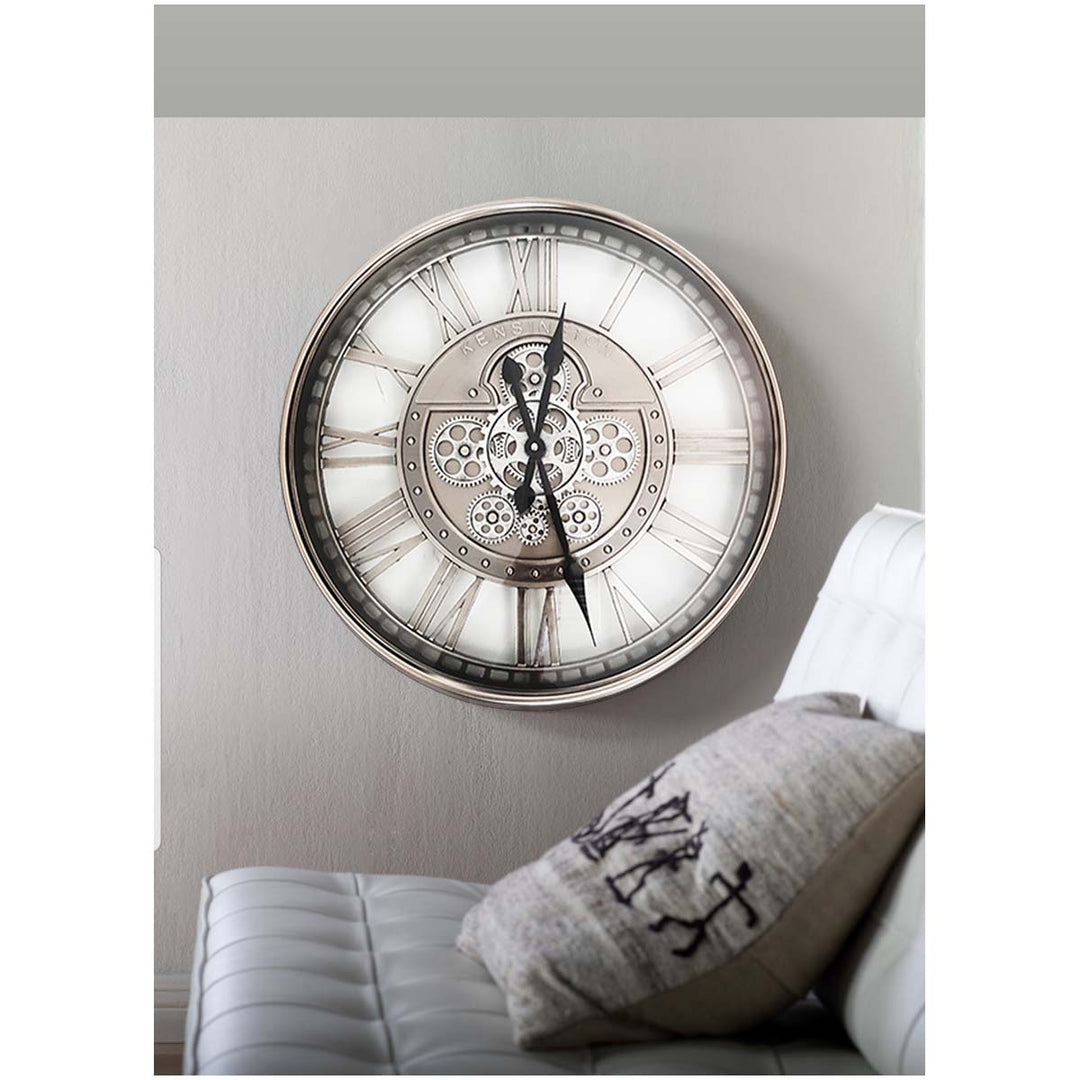 Chilli Decor Kensington Industrial Silver Wash Iron Moving Gears Wall Clock 55cm TQ-Y695 5 #size_55cm