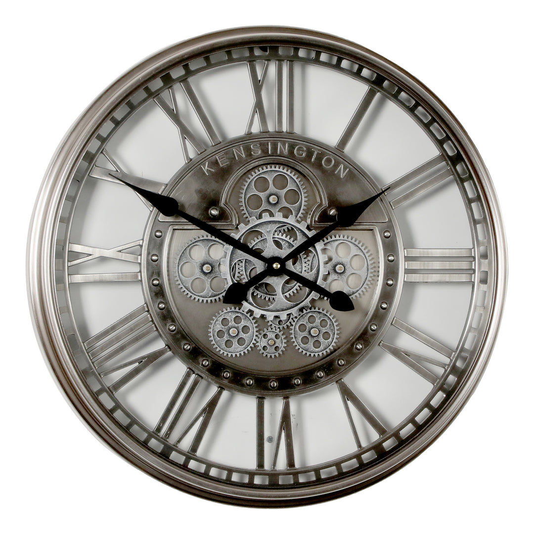 Chilli Decor Kensington Industrial Silver Wash Iron Moving Gears Wall Clock 55cm TQ-Y695 1