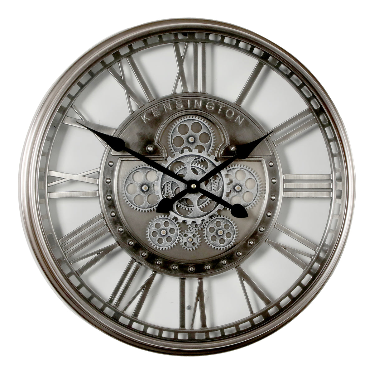 Chilli Decor Kensington Industrial Silver Wash Iron Moving Gears Wall Clock 55cm TQ-Y695 1