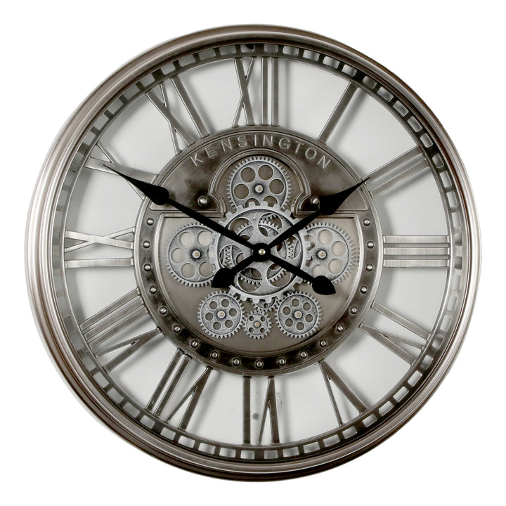 Chilli Decor Kensington Industrial Silver Wash Iron Moving Gears Wall Clock 55cm TQ-Y695 1