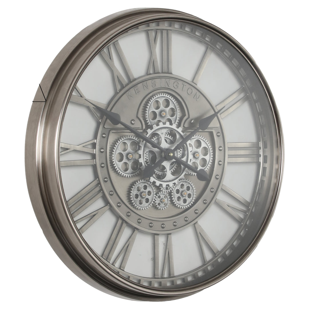 Chilli Decor Kensington Industrial Silver Wash Iron Moving Gears Wall Clock 55cm TQ-Y695 2