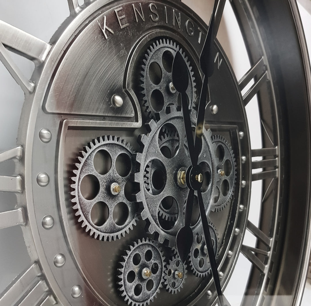 Chilli Decor Kensington Industrial Silver Wash Iron Moving Gears Wall Clock 55cm TQ-Y695 3