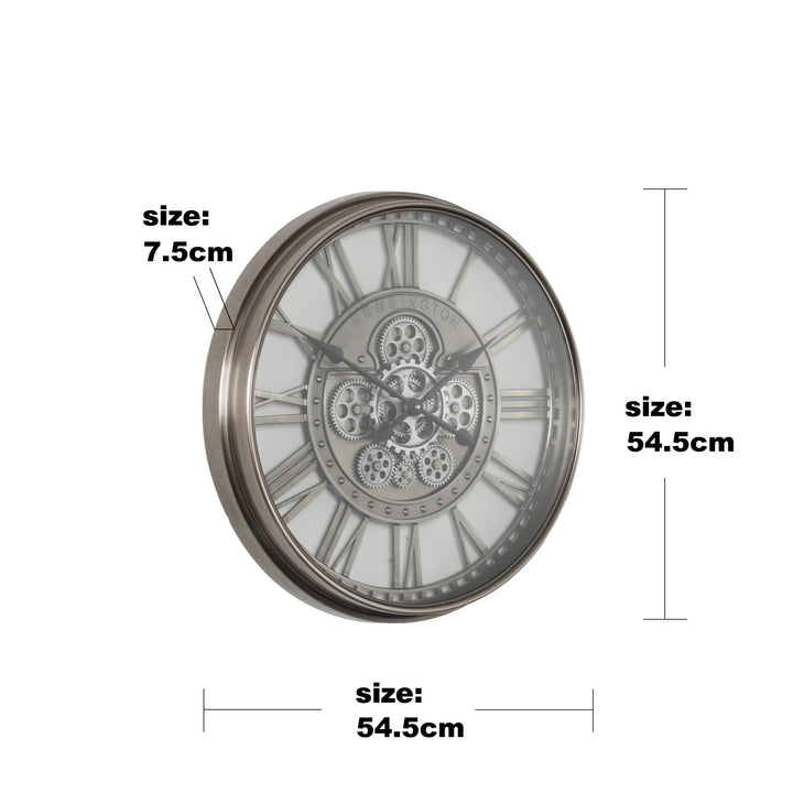 Chilli Decor Kensington Industrial Silver Wash Iron Moving Gears Wall Clock 55cm TQ-Y695 6