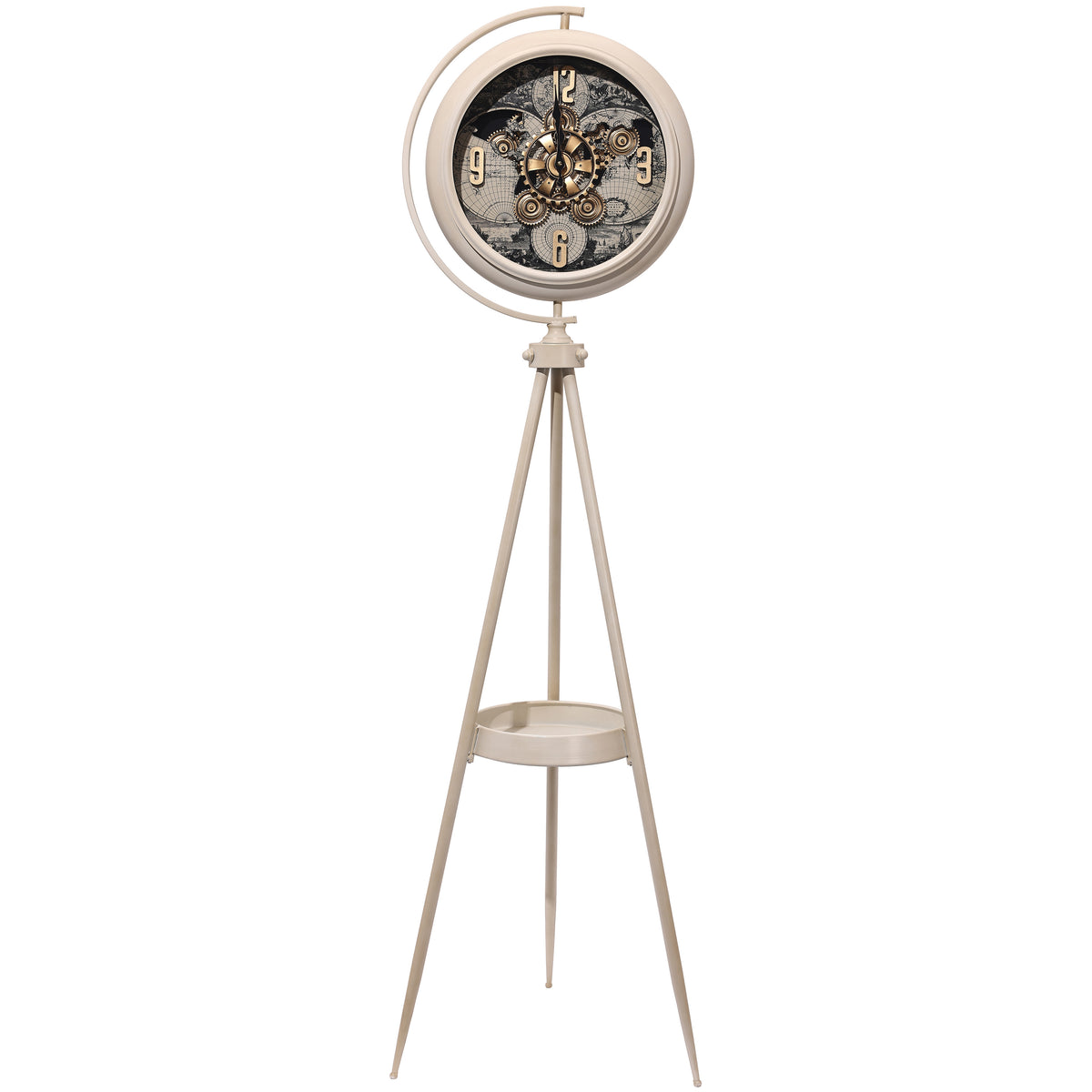 Chilli Decor Magellan Map Cream Metal Tripod Moving Gears Floor Clock 160cm TQ-E224 1