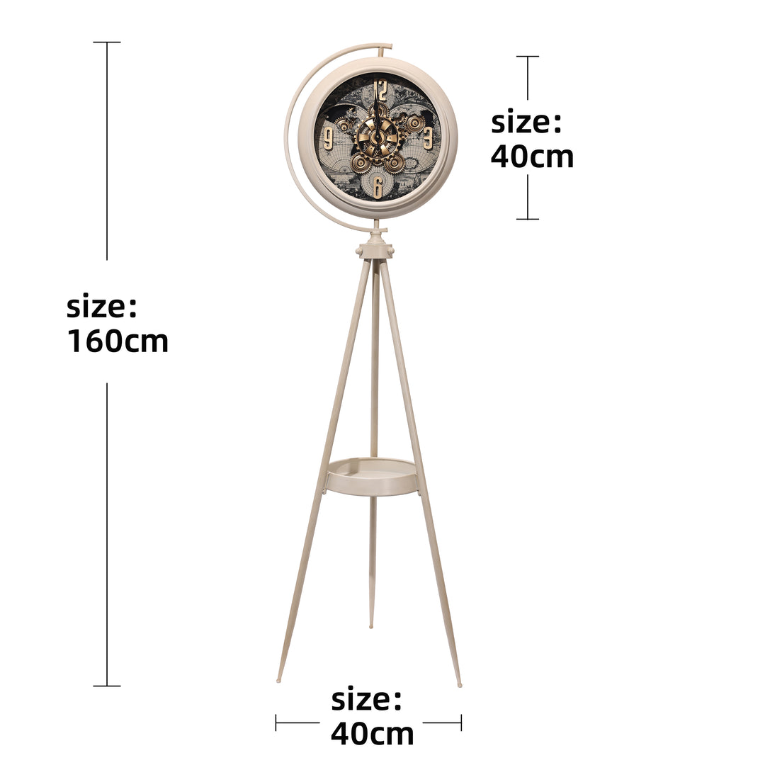 Chilli Decor Magellan Map Cream Metal Tripod Moving Gears Floor Clock 160cm TQ-E224 4