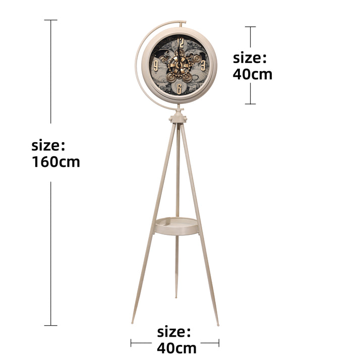 Chilli Decor Magellan Map Cream Metal Tripod Moving Gears Floor Clock 160cm TQ-E224 4