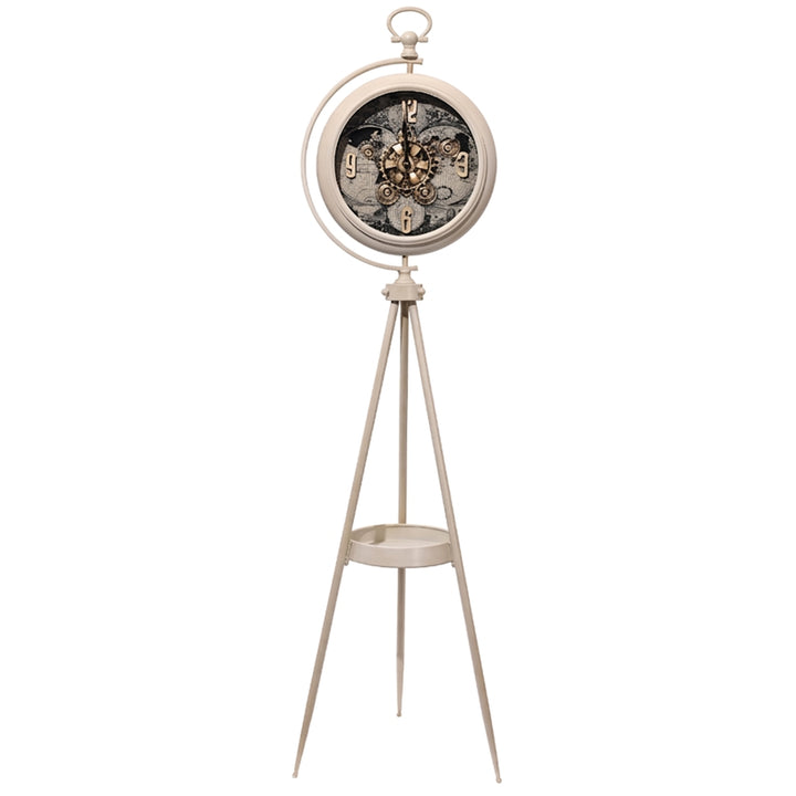 Chilli Decor Magellan Map Cream Metal Tripod Moving Gears Floor Clock 192cm TQ-E208 1