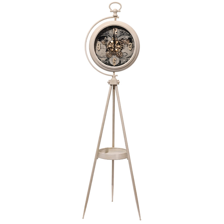 Chilli Decor Magellan Map Cream Metal Tripod Moving Gears Floor Clock 192cm TQ-E208 1 