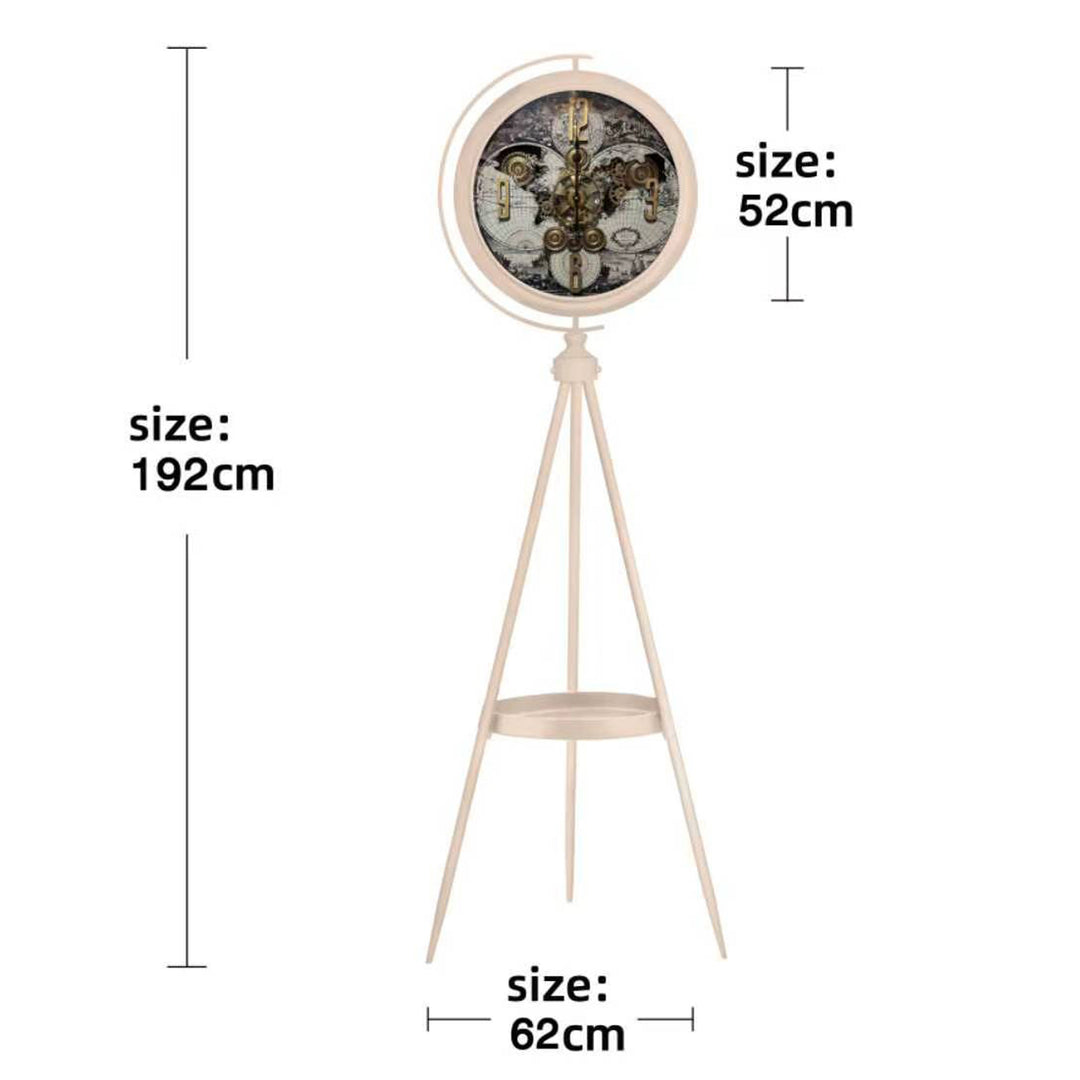 Chilli Decor Magellan Map Cream Metal Tripod Moving Gears Floor Clock 192cm TQ-E208 5 