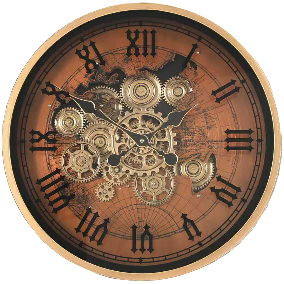 Chilli Decor Marco Copper Map Honeycomb Metal Moving Gears Wall Clock 48cm TQ-E193 1