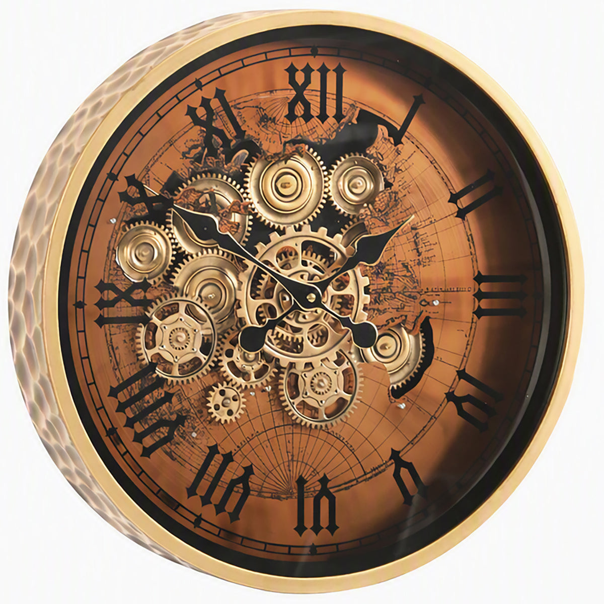 Chilli Decor Marco Copper Map Honeycomb Metal Moving Gears Wall Clock 48cm TQ-E193 2