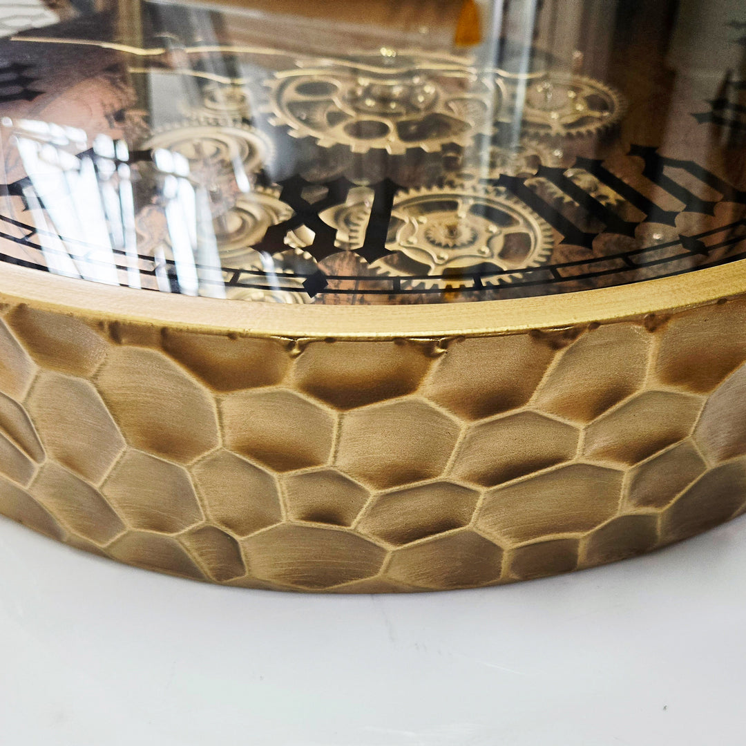 Chilli Decor Marco Copper Map Honeycomb Metal Moving Gears Wall Clock 48cm TQ-E193 4