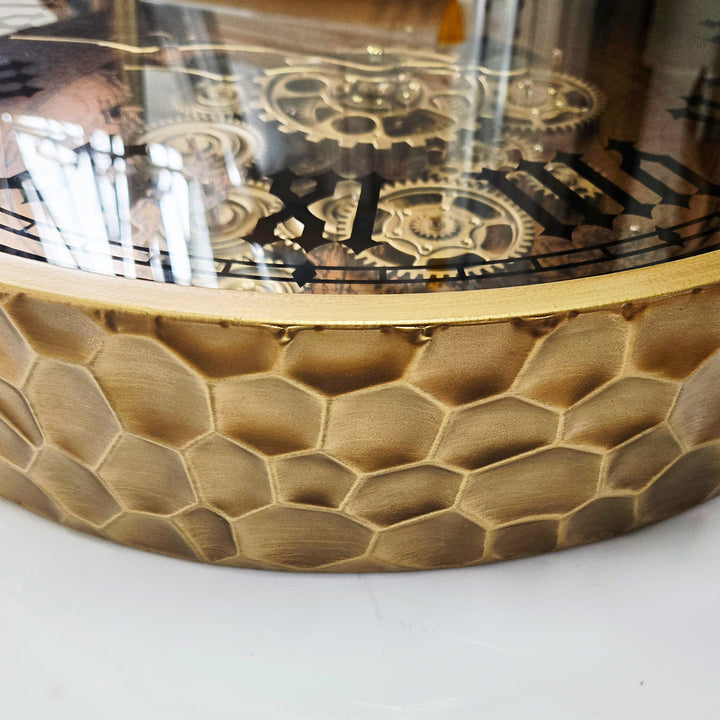 Chilli Decor Marco Copper Map Honeycomb Metal Moving Gears Wall Clock 48cm TQ-E193 4