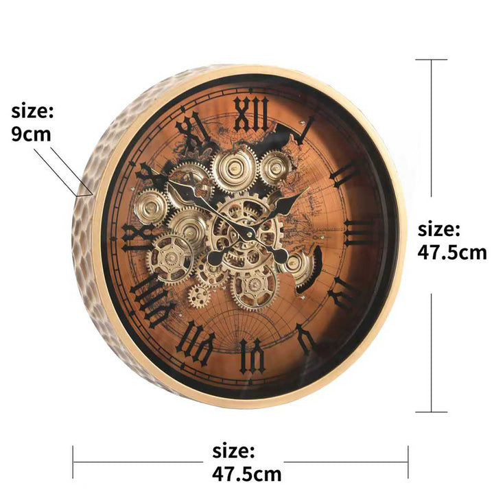 Chilli Decor Marco Copper Map Honeycomb Metal Moving Gears Wall Clock 48cm TQ-E193 6