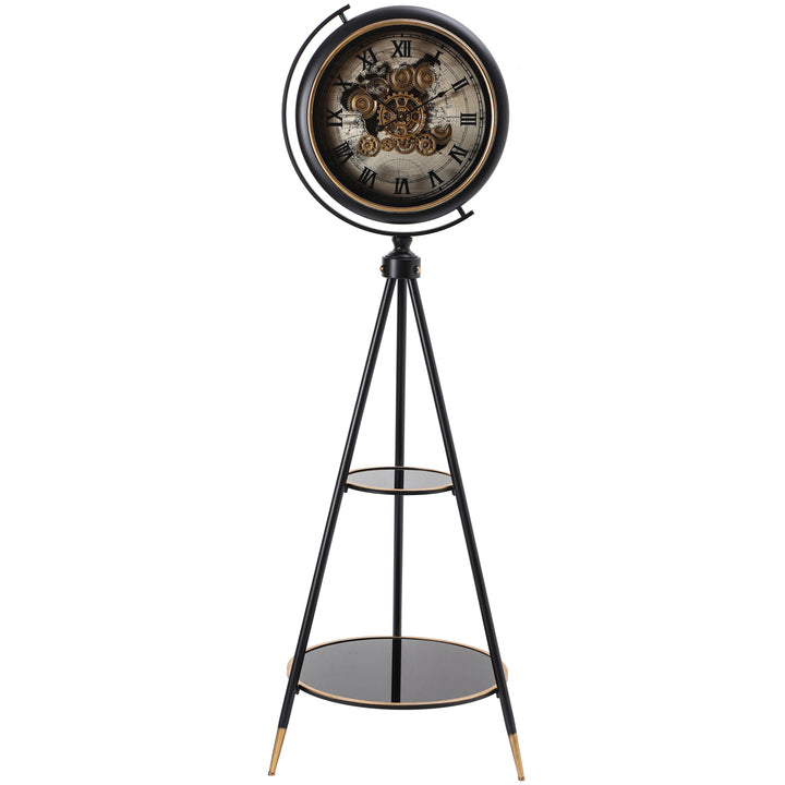Chilli Decor Marco Map Black Silver Metal Tripod Moving Gears Floor Clock 192cm TQ-E149 1