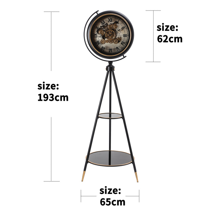 Chilli Decor Marco Map Black Silver Metal Tripod Moving Gears Floor Clock 192cm TQ-E149 5