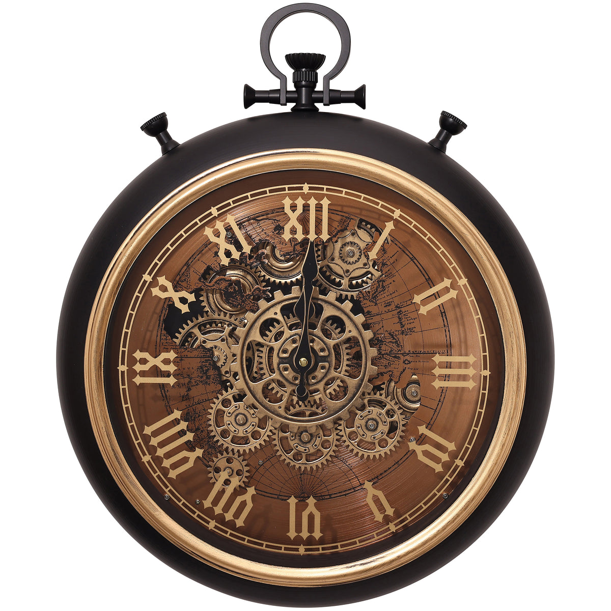 Chilli Decor Marco Map Copper FOB Stopwatch Metal Moving Gears Wall Clock 49cm TQ-E215 1
