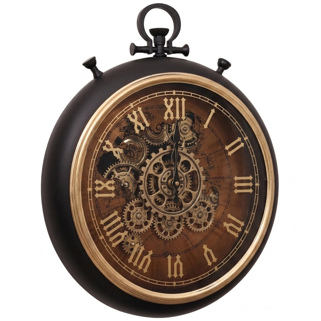Chilli Decor Marco Map Copper FOB Stopwatch Metal Moving Gears Wall Clock 49cm TQ-E215 2