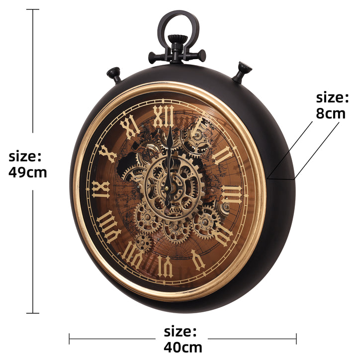 Chilli Decor Marco Map Copper FOB Stopwatch Metal Moving Gears Wall Clock 49cm TQ-E215 5
