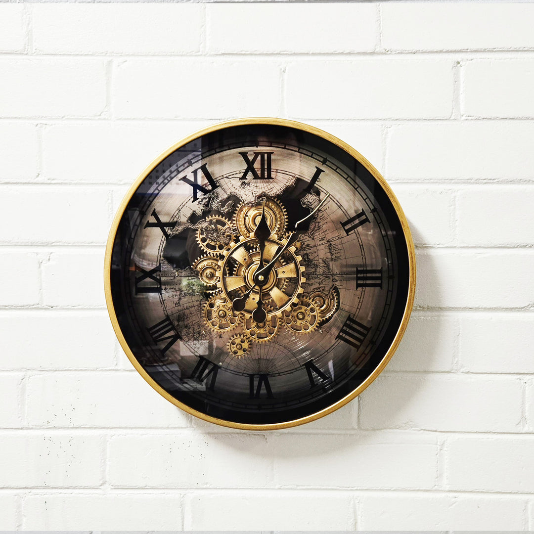 Chilli Decor Marco Map Industrial Metal Moving Gears Wall Clock Silver Black 40cm TQ-E106 5