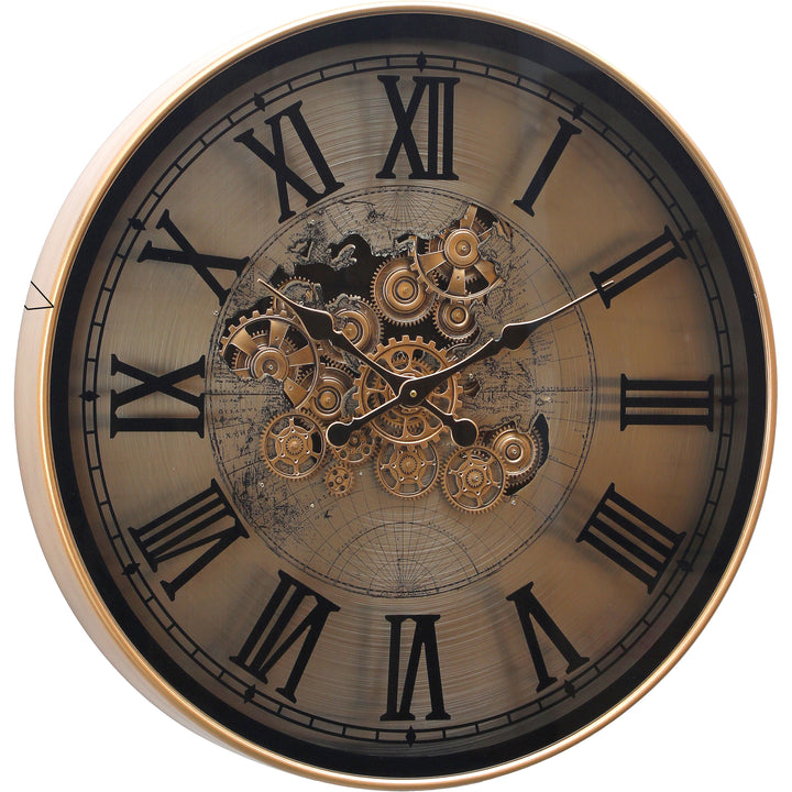 Chilli Decor Marco Map Industrial Metal Moving Gears Wall Clock Silver Gold 80cm TQ-E117 2