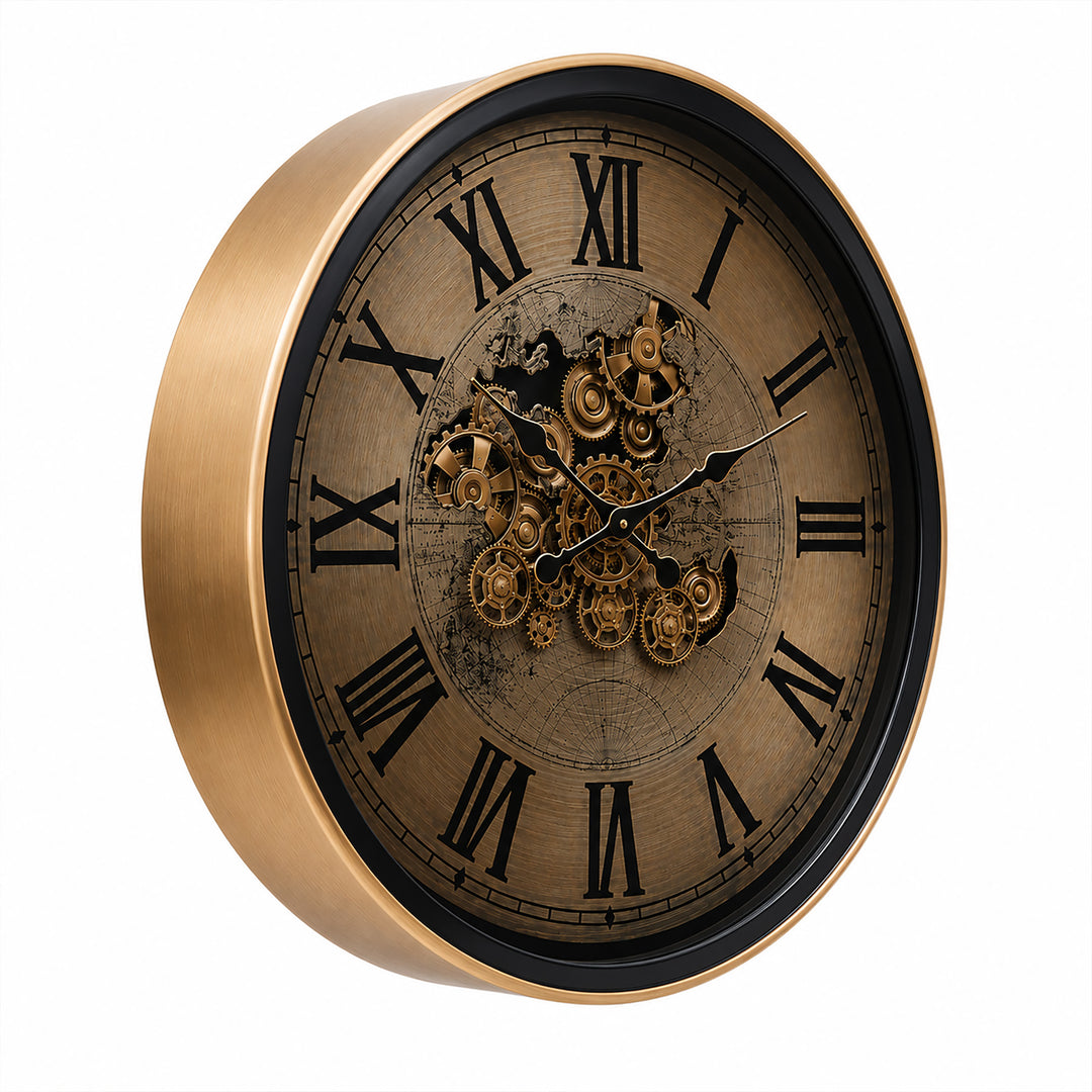 Chilli Decor Marco Map Industrial Metal Moving Gears Wall Clock Silver Gold 80cm TQ-E117 5