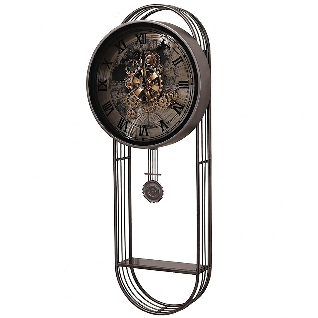 Chilli Decor Marco Map Metal Pendulum Moving Gears with Shelf Wall Clock 102cm TQ-E254 2
