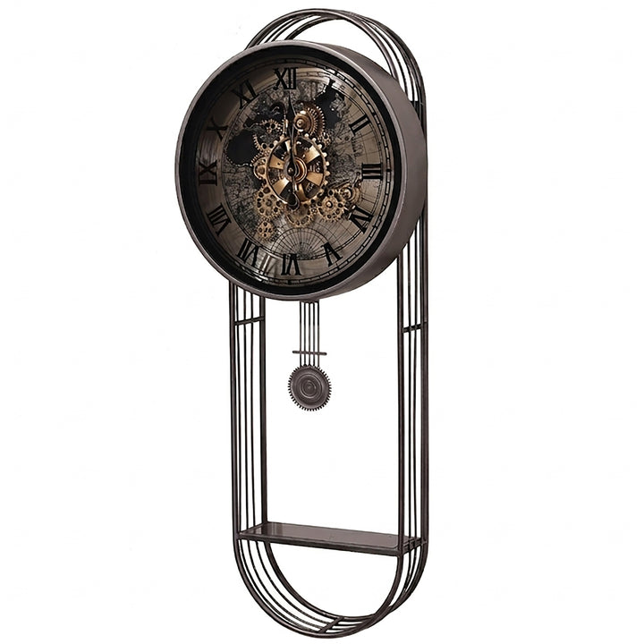 Chilli Decor Marco Map Metal Pendulum Moving Gears with Shelf Wall Clock 102cm TQ-E254 2