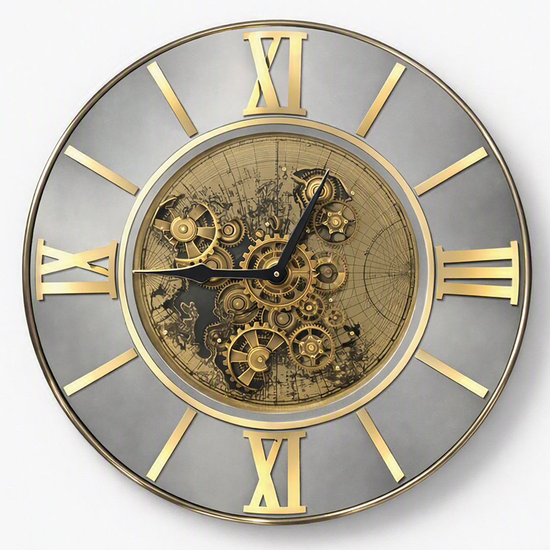Chilli Decor Marco Map Mirrored Metal LED Moving Gears Wall Clock 80cm TQ-E95 1