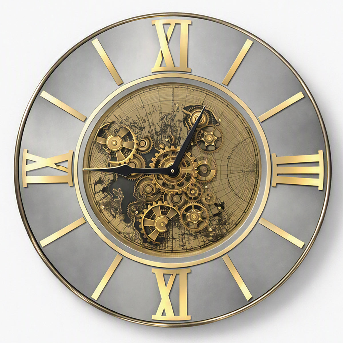 Chilli Decor Marco Map Mirrored Metal LED Moving Gears Wall Clock 80cm TQ-E95 1