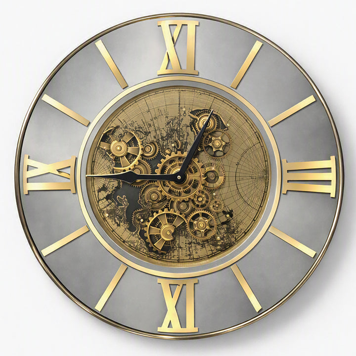 Chilli Decor Marco Map Mirrored Metal LED Moving Gears Wall Clock 80cm TQ-E95 1