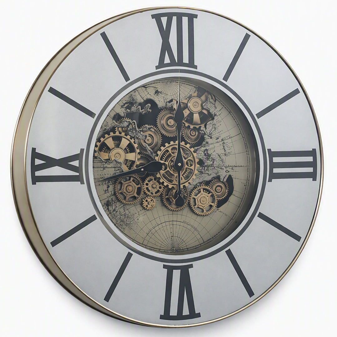 Chilli Decor Marco Map Mirrored Metal LED Moving Gears Wall Clock 80cm TQ-E95 2