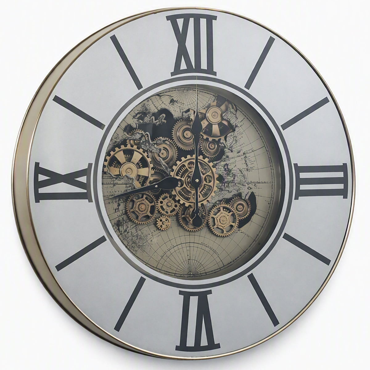 Chilli Decor Marco Map Mirrored Metal LED Moving Gears Wall Clock 80cm TQ-E95 2