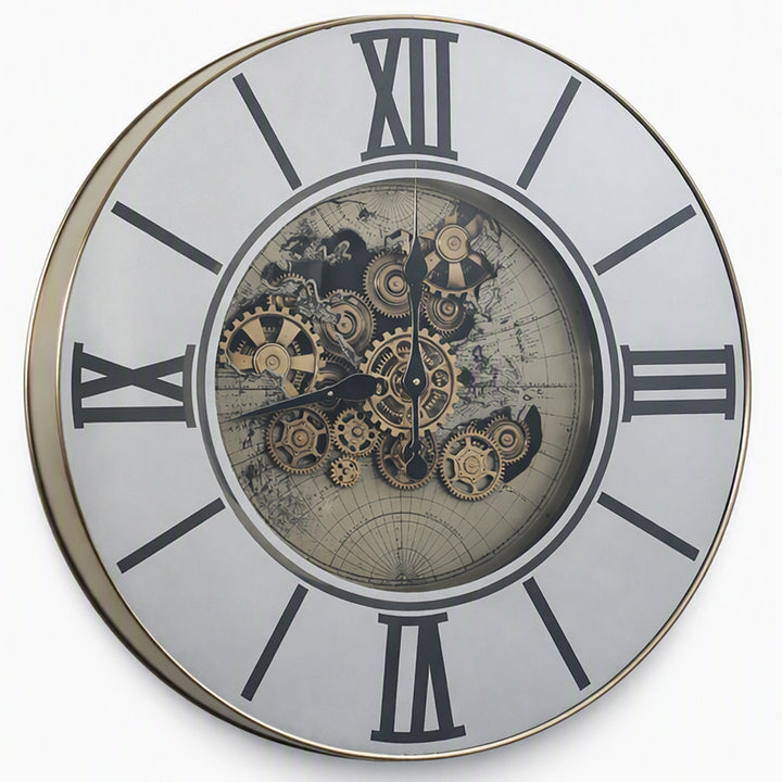 Chilli Decor Marco Map Mirrored Metal LED Moving Gears Wall Clock 80cm TQ-E95 2