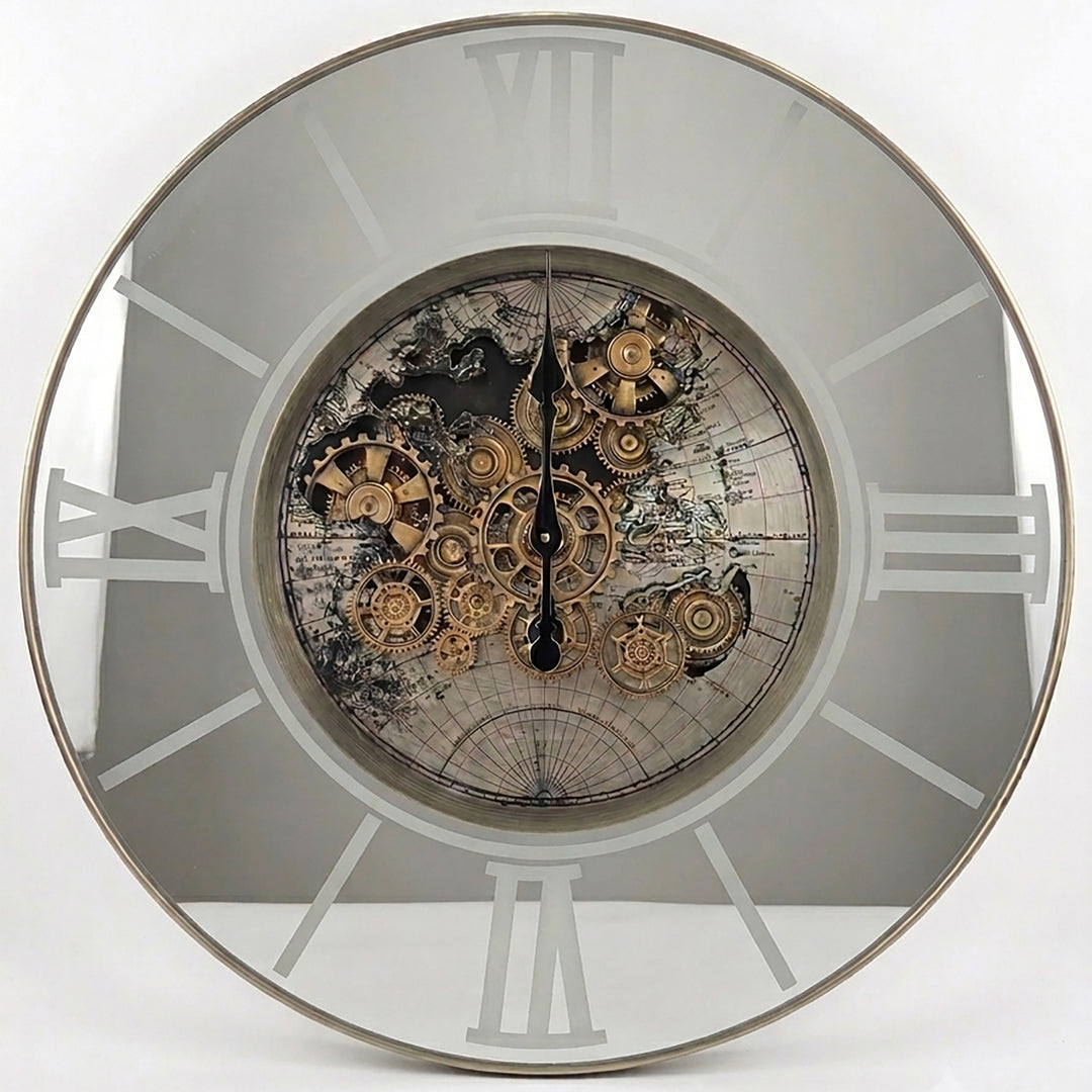 Chilli Decor Marco Map Mirrored Metal LED Moving Gears Wall Clock 80cm TQ-E95 4