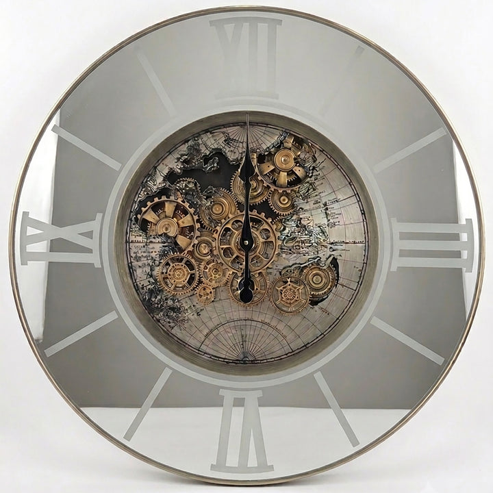 Chilli Decor Marco Map Mirrored Metal LED Moving Gears Wall Clock 80cm TQ-E95 4