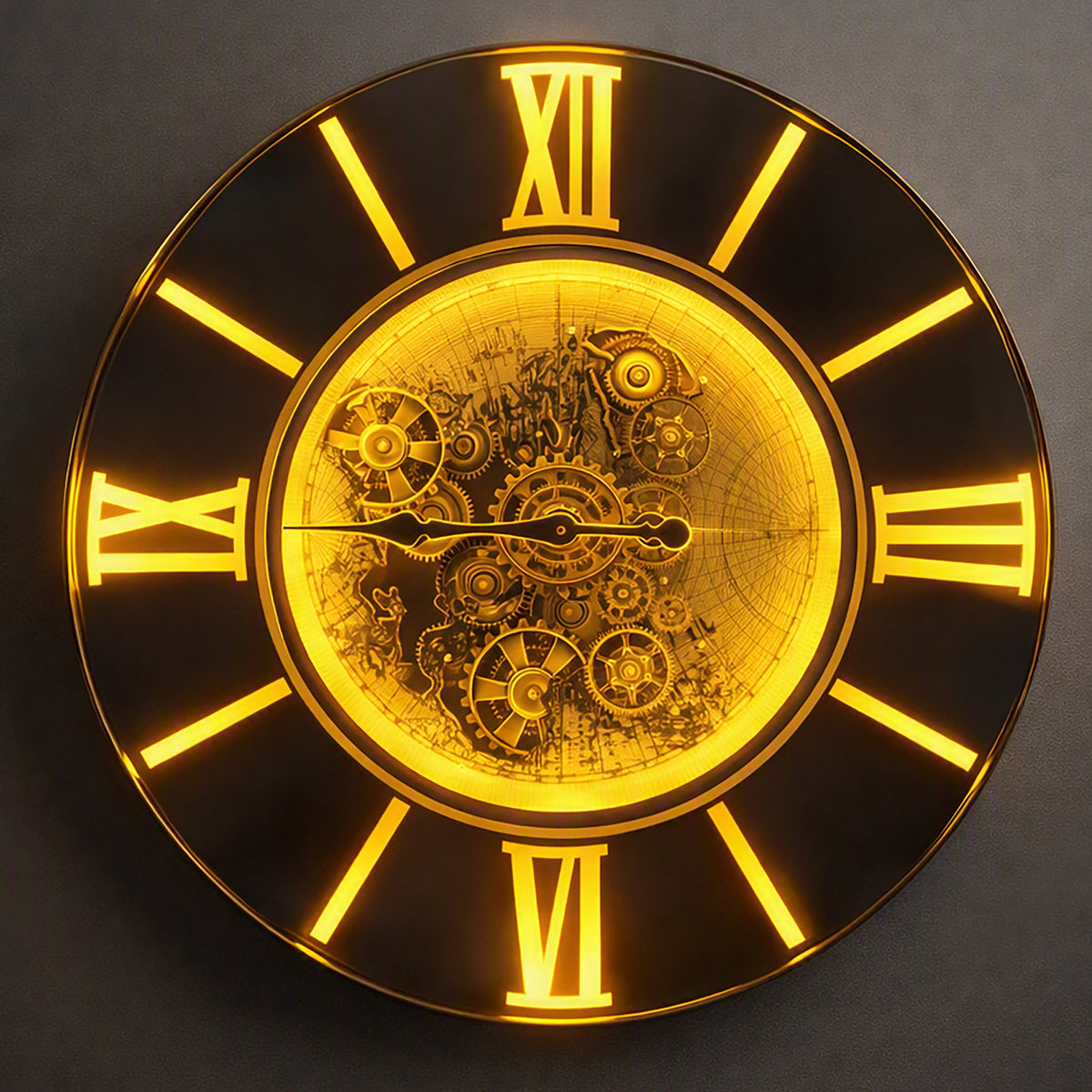 Chilli Decor Marco Map Mirrored Metal LED Moving Gears Wall Clock 80cm TQ-E95 5