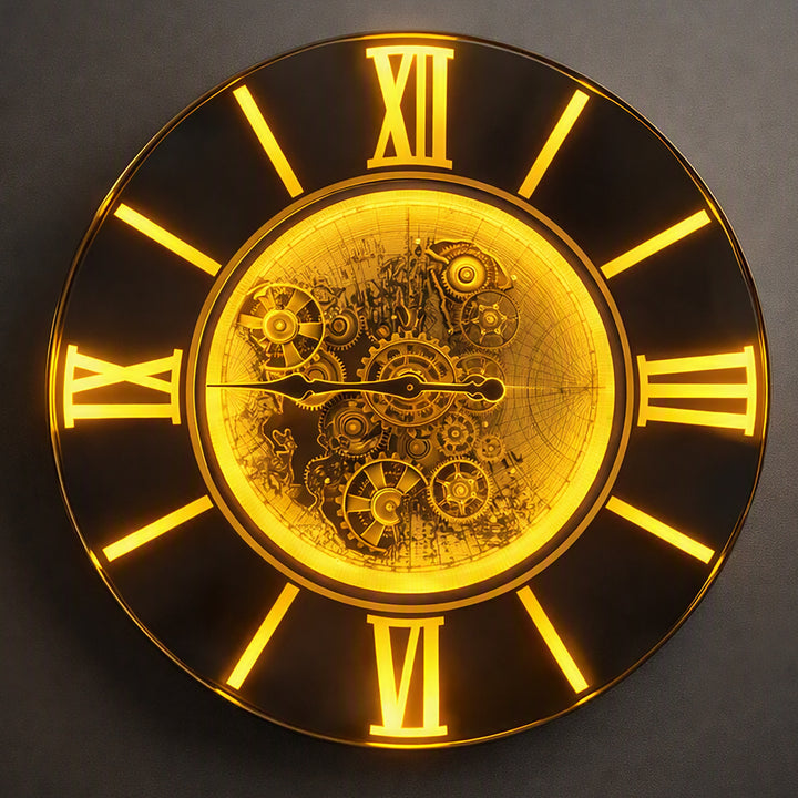 Chilli Decor Marco Map Mirrored Metal LED Moving Gears Wall Clock 80cm TQ-E95 5