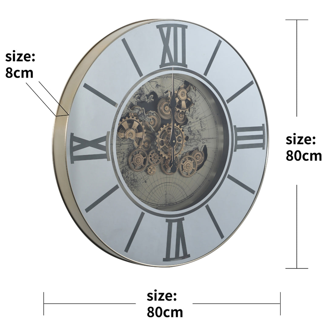 Chilli Decor Marco Map Mirrored Metal LED Moving Gears Wall Clock 80cm TQ-E95 8