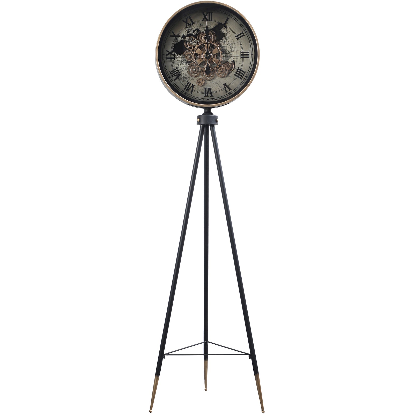 Chilli Decor Marco Tripod World Map Metal Moving Gears Floor Clock 150cm TQ-E91 1