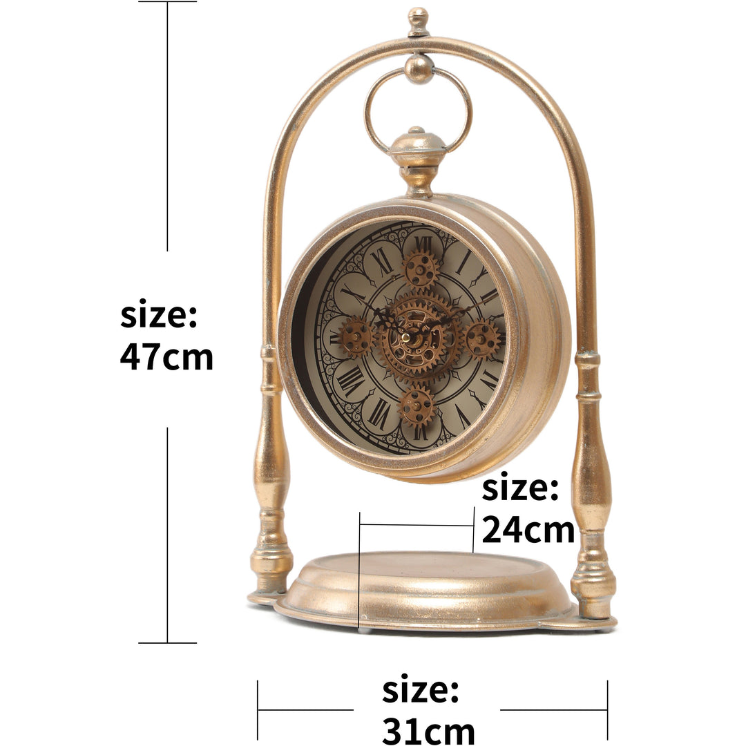 Chilli Decor Marrakesh Arch Gold Metal Moving Gears Desk Clock 47cm TQ-E11 3 #size_47cm