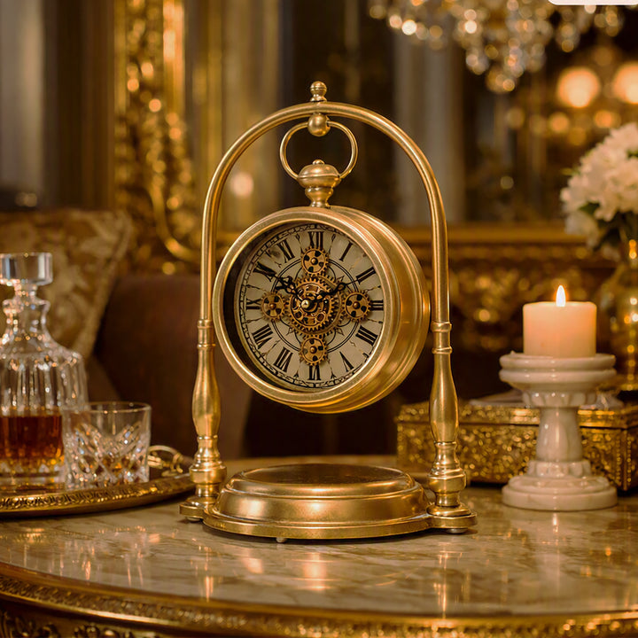 Chilli Decor Marrakesh Arch Gold Metal Moving Gears Desk Clock 47cm TQ-E11 4 
